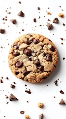 Food, Chocolate Chip Cookie, Photo Realistic, on White Background, Abstract Image, Texture, Pattern Background, Wallpaper, Cover and Screen of Smartphone, PC, Laptop, 9:16 and 16:9 Format