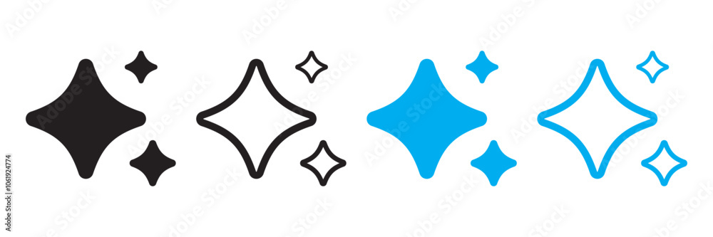 Poster AI stars icon. Line and sillhuate Generate AI icon. LLM Artificial intelligence technology and Machine learning. Generate symbol. Icon element for application and web. Vector illustration.