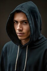 portrait of a man wearing a black hood