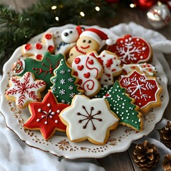Delectable Christmas Cookies Beautifully Decorated on Festive Plate