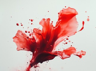 Vibrant red hibiscus flower with splashing paint effect