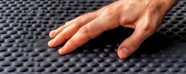 Hand touching textured surface, showcasing tactile interaction.