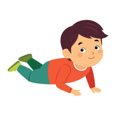 kid lay on floor on white background