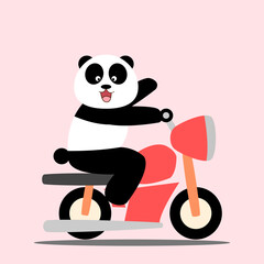 My motorcycle panda cartoon so cute. On pink background. Vector illustration.