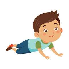 kid lay on floor on white background