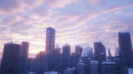 Obraz premium Snow-Covered Cityscape at Dusk with Icy Reflections - Ultra-Detailed Urban Skyline Photography