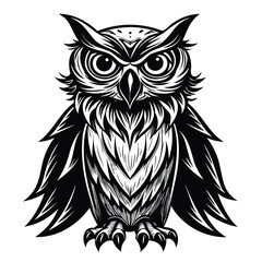 Intricate Black and White Owl Illustration