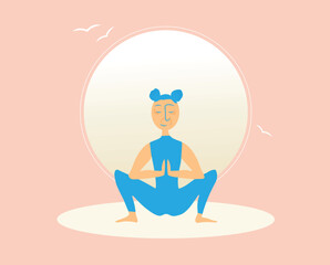 Asian senior woman doing yoga. Character design. Concept of health care people in the elderly. Part of the series.