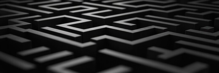 Abstract black and white maze pattern with a blurred background.