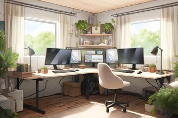 Home Office With Two Monitors.