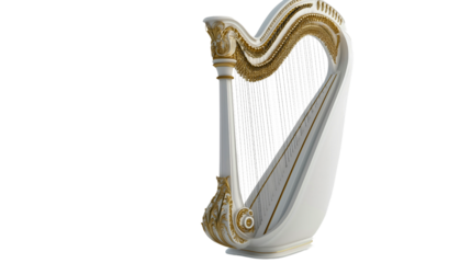 Elegant harp, a classic string instrument for music lovers, melodies isolated against a transparent background, it symbolizes art and sound at concerts and festivals songs 