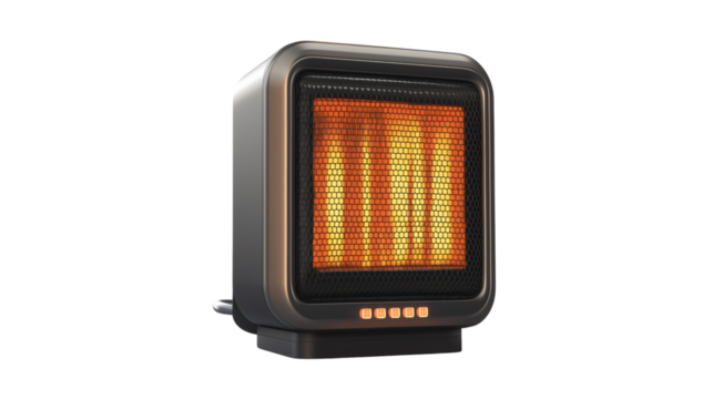 Modern electric infrared heater appliance designed for comfort, warmth and heat during winter with adjustable temperature control, isolated against a background, energy-efficient domestic technology