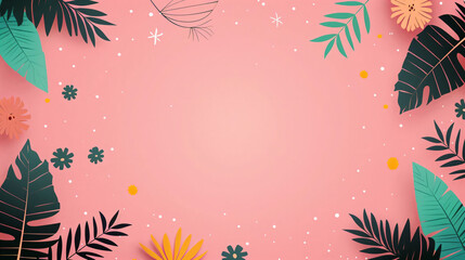 Fototapeta premium Floral decorative frame with pastel pink background and colorful flowers with copy space.