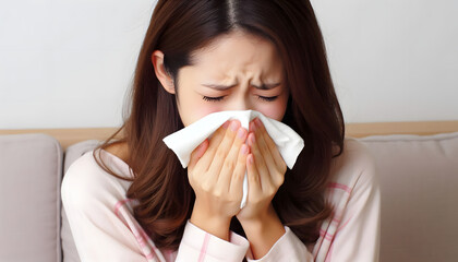 코 감기 걸린 여성