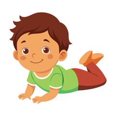 kid lay on floor on white background