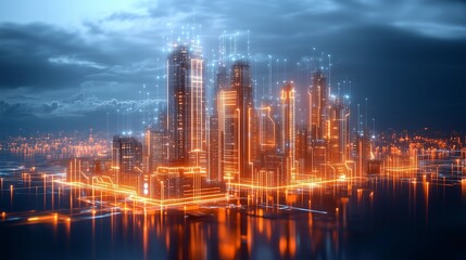 Obraz premium Smart City of the Future: Advanced Technology, Urban Networks, and Connected Living for Modern City Infrastructure and Sustainable Growth