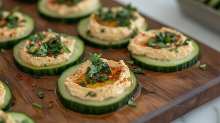 Cucumber Slices with Hummus and Herbs