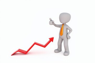 3d man red arrow success chart on white background.