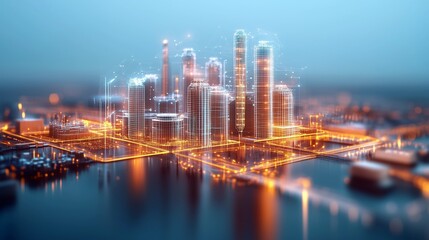Obraz premium Smart City of the Future: Advanced Technology, Urban Networks, and Connected Living for Modern City Infrastructure and Sustainable Growth