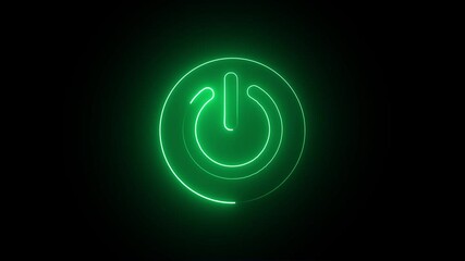 Neon Power Button animated icon on dark background. Glowing animated Power Button symbol. Digital Power Button icon visual.