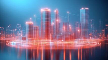 Naklejka premium Smart City of the Future: Advanced Technology, Urban Networks, and Connected Living for Modern City Infrastructure and Sustainable Growth
