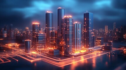 Fototapeta premium Smart City of the Future: Advanced Technology, Urban Networks, and Connected Living for Modern City Infrastructure and Sustainable Growth
