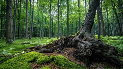 Fototapeta premium Lush Green Forest with Ancient Tree Roots