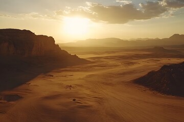 Fototapeta premium sunset in the desert full of sand and dunes, isolated landscape 