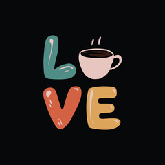 love typography with cup silhouette 