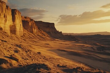 Fototapeta premium sunset in the desert full of sand and dunes, isolated landscape 