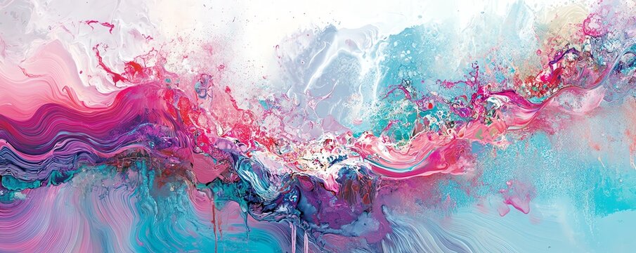 Art fluide explosif aux couleurs turquoise et rose avec effet &eacute;claboussure.