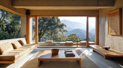 Modern Living Room with Scenic Mountain View