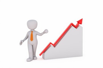 3d man red arrow success chart on white background.