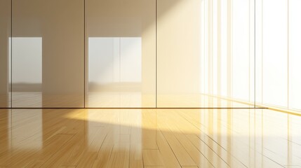 Fototapeta premium Bright Empty Room with Wooden Floor and Natural Light