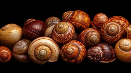 Close-Up of Snail Shells with High Contrast and Earthy Colors, Natural Textures and Patterns in Nature Photography