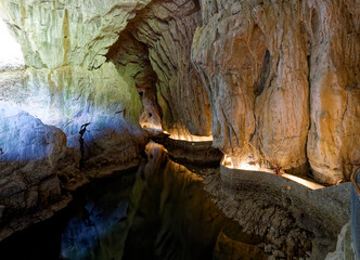 Rock formations and caves carved by a flowing river. Skocjanske Jame in Slovenia.