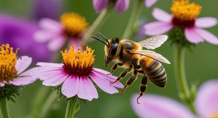 Bee buzzing near flowers 