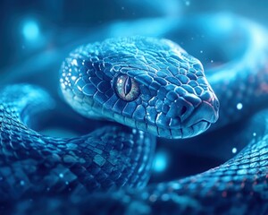 Fototapeta premium Stunning Close-Up of a Snake's Scales with Intricate Patterns, High Contrast, and Sharp Detail The Exotic Textures and Vibrant Colors Create a Striking Visual This Image Captures the Beauty and
