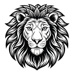Detailed Lion Head Illustration in Black and White
