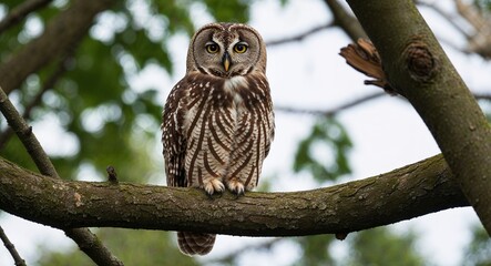Owl perched on a tree branch 