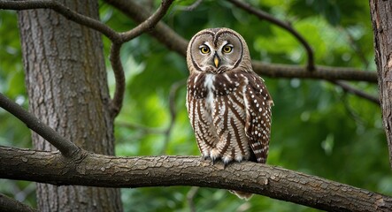 Obraz premium Owl perched on a tree branch 