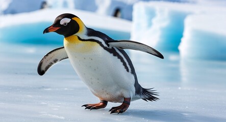 Fototapeta premium Penguin sliding on ice 