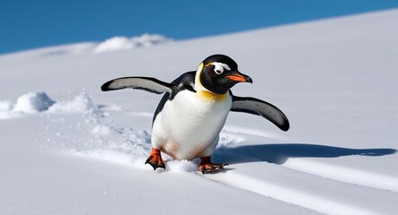 Penguin sliding on snow 