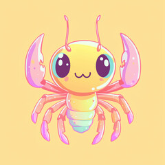 Fototapeta premium Cute lobster illustration with cheerful expression against a bright pastel background perfect for children's decor