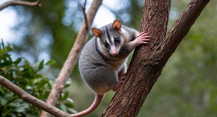 Possum climbing a tree 