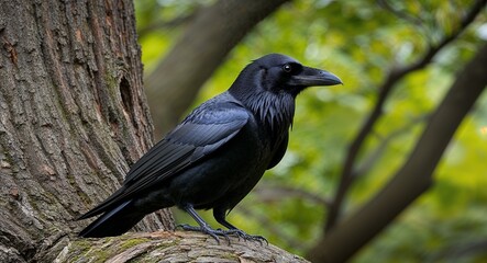 Obraz premium Raven watching from tree 