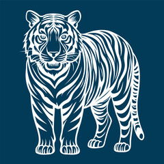 White Tiger Illustration on Blue Background