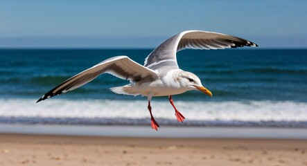 Seagull flying over the beach 