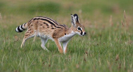 Serval hunting in tall grass 