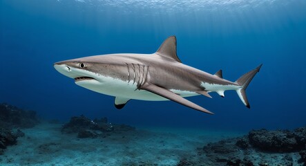 Obraz premium Shark swimming in deep waters 